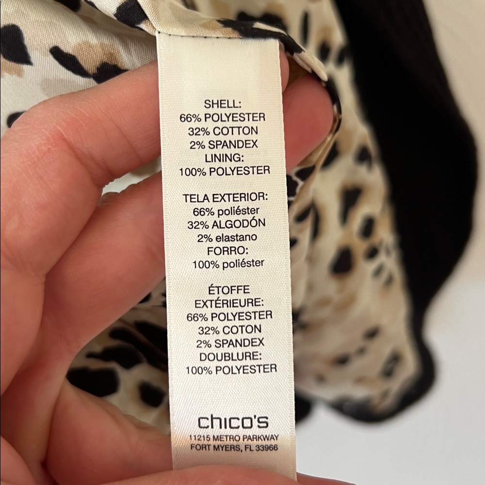 Chico’s Black Waffle Knit Biker Style Blazer With Animal Print Lining. - Picture 10 of 14